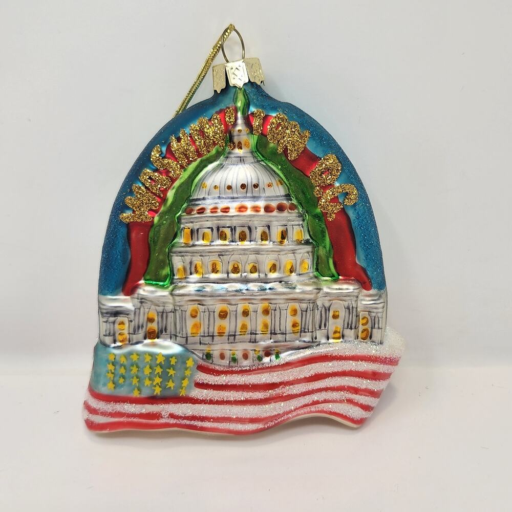 Washington DC Lincoln Memorial White House Christmas Ornament Blown Glass USA